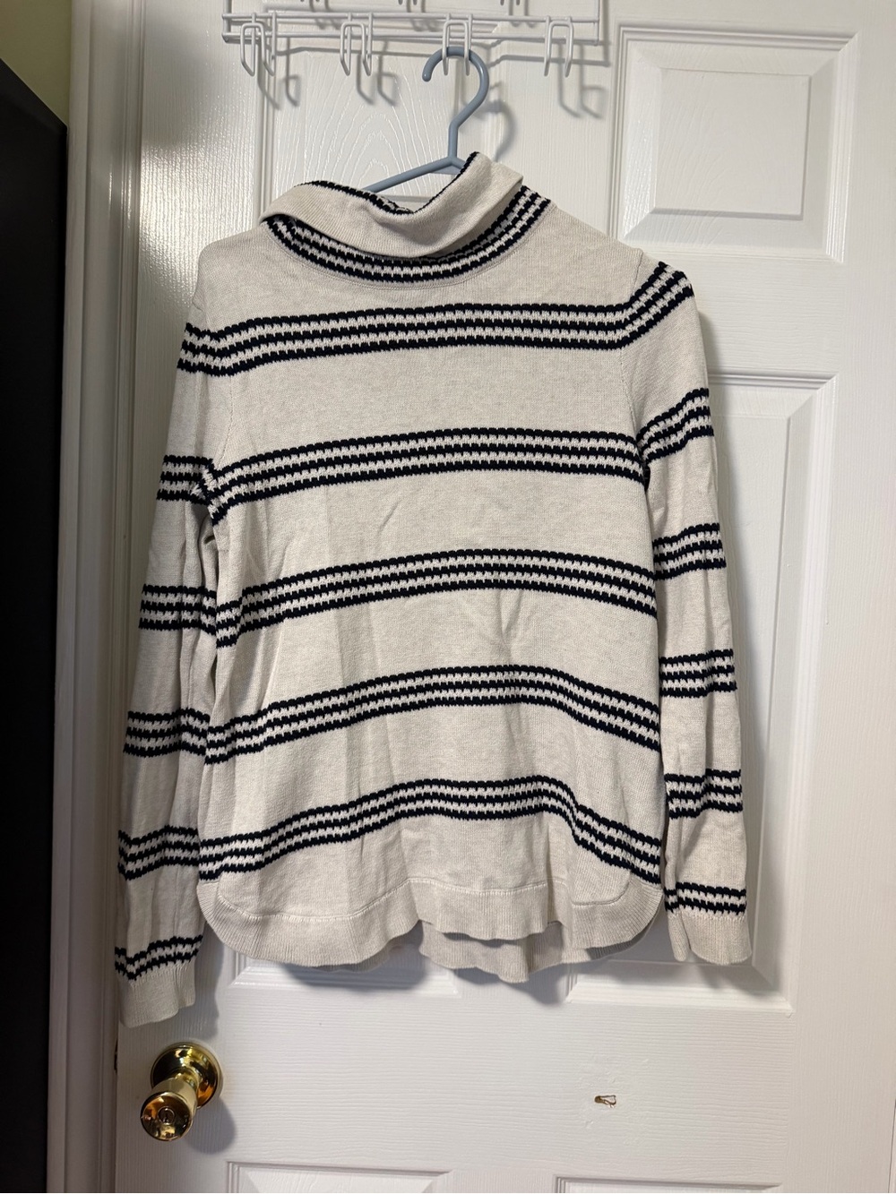 Tommy Hilfiger Cream and Black Striped Turtleneck Sweater